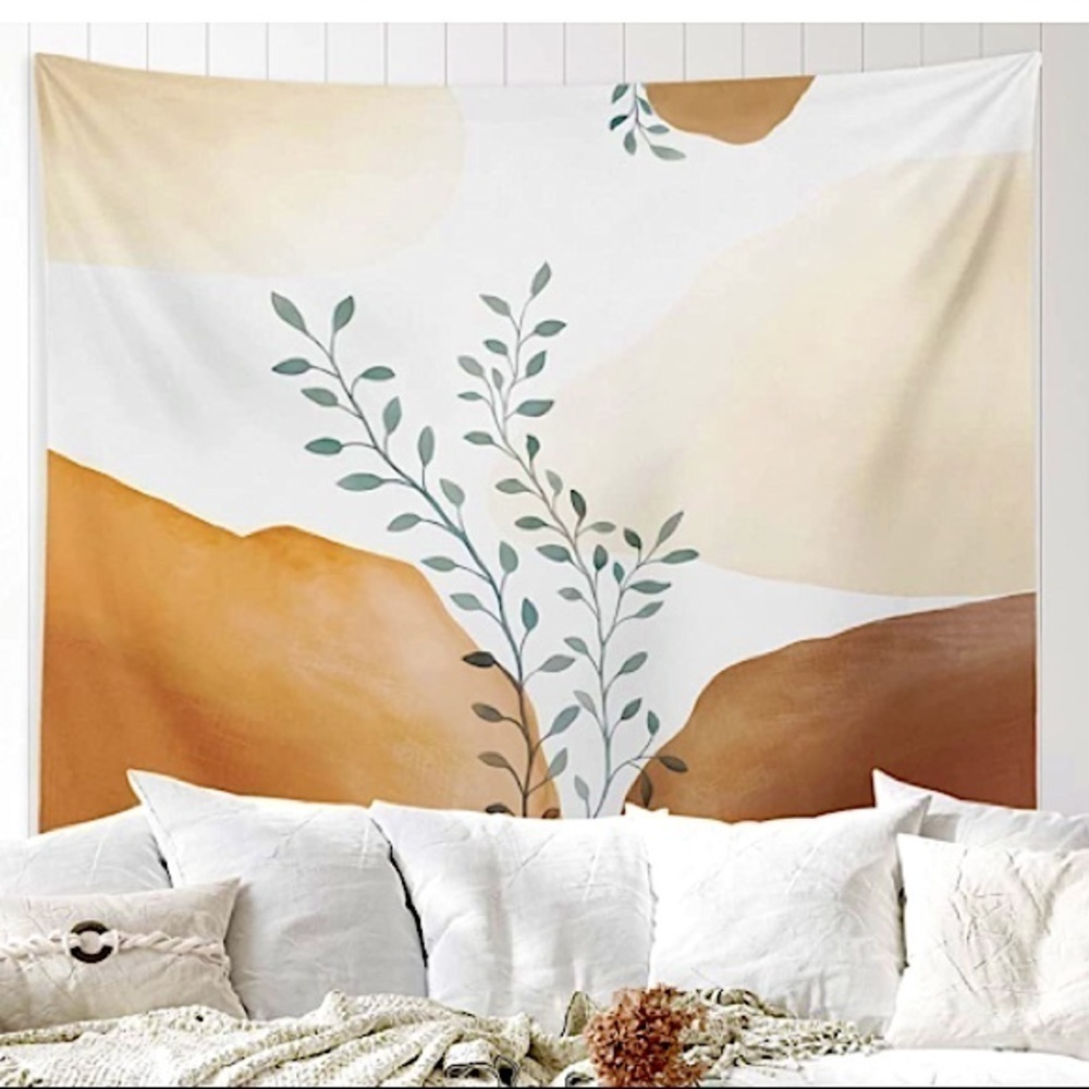 Modern Bohemian Warm Neutral Botanical Tapestry Wall Decor/Bedspread/Yoga Mat